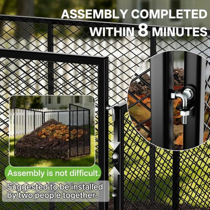 Large Compost Bin, 172 Gallon Metal Wire Mesh Composter for Outdoor, Waterproof Composting Bin with Rust-Proof Coating, Easy Assembly Compost Bin for Garden, Yard, Kitchen Waste, Leaves, 37x37x30 in
