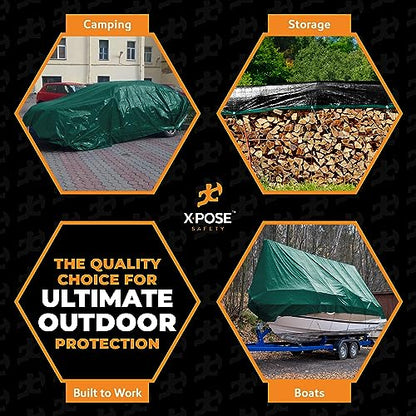 Heavy Duty Poly Tarp - 5' x 7' Bulk (25-Pack) - 10 Mil Thick Waterproof, UV Blocking Protective Cover - Reversible Green and Black - Laminated Coating - Grommets - by Xpose Safety - color: Green/Black, size: 5 Feet X 7 Feet (25pk)