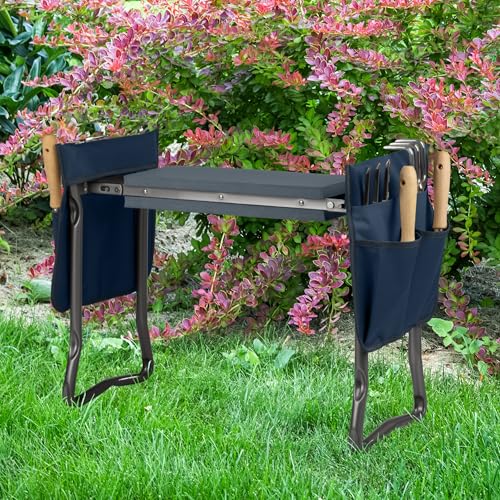 Pure Garden Garden Kneeler and Seat - Kneeling Pad Garden Stool with Tool Pouches - Gardening Gifts for Mom, Dad, Seniors, or Grandparents (Blue) - color: Blue and Gray