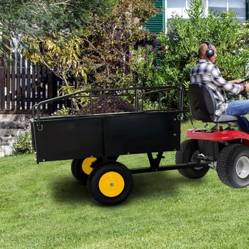 750 Lbs Capacity ATV/UTV Dump Trailer – 15 Cu. Ft. Heavy-Duty Steel Utility Cart with Removable Sides, Universal Hitch, Hand/Foot Lever Dump, for Lawn Tractor & Riding Mower