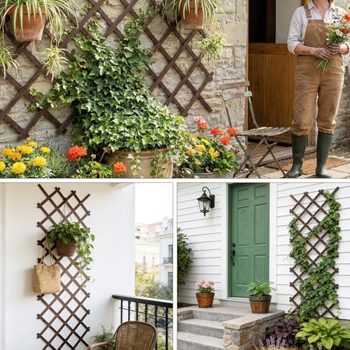 Expandable Garden Lattice, 38"x89" Wooden Trellis for Climbing Plants 2PCS - color: Brown-2PC, size: 38" x 89"