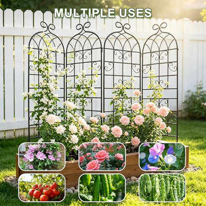 YOBAZAN 72x80in Rustic Iron Arch Decoration Garden Trellis with Black Metal Coating – Perfect for Supporting Climbing Plants Outdoor, Roses, Vines, Flowers, and Vegetables. - style: 4 Pack