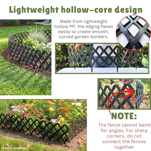 LaLaGreen Garden Edging Border (23x8.5in, 10 Pack) Black Plastic Fence - color: Black x 10