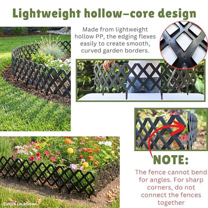 LaLaGreen Garden Edging Border (23x8.5in, 10 Pack) Black Plastic Fence - color: Black x 10