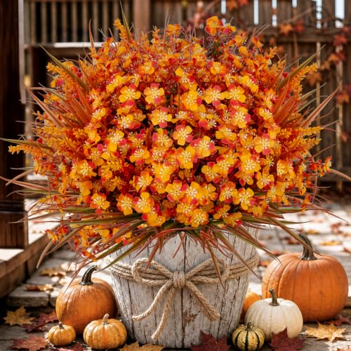 AXYLEX Artificial Fall Flowers Outdoor Fake Mums - color: Orangegreen