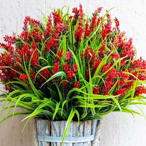 AXYLEX Artificial Lavender Outdoor, 20 Bundles Fake Plants (Red) - color: Red