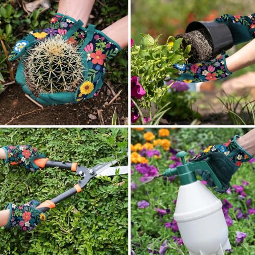 Gardening Gloves for Women, Breathable Leather Garden Gloves,Gardening Gift - color: Green - Flower