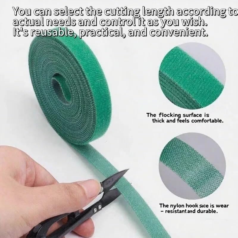2 Rolls Reusable Nylon Plant Ties Loop Hook Garden Support Tape, (Green) - color: Green