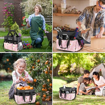 WORKPRO Garden Tool Bag, 10 Pockets and Shoulder Strap, Floral Pink - color: Floral Pink