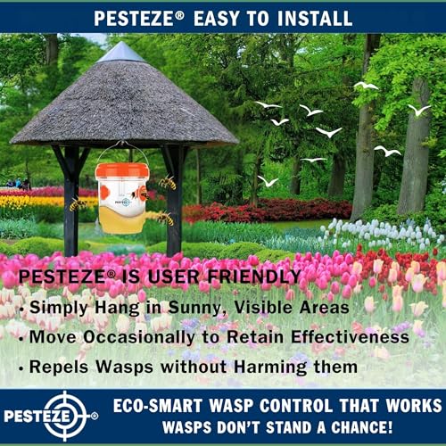 PESTEZE USA 2 Pack Reusable Solar Hanging Wasp Trap with LED Light [Orange, 3.5×4.4 in]–Attracts & Stop Wasps, Hornets, Yellow Jackets & Flying Insects Safely, Waterproof Outdoor Trap