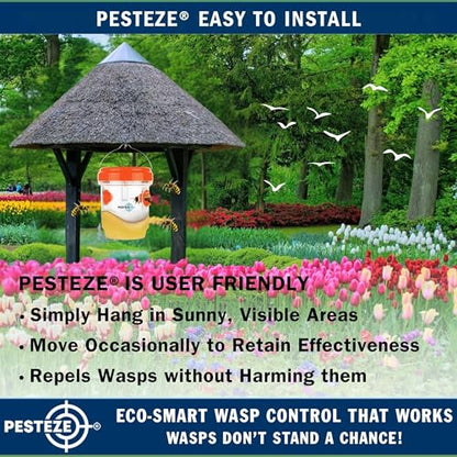 PESTEZE USA 2 Pack Reusable Solar Hanging Wasp Trap with LED Light [Orange, 3.5×4.4 in]–Attracts & Stop Wasps, Hornets, Yellow Jackets & Flying Insects Safely, Waterproof Outdoor Trap