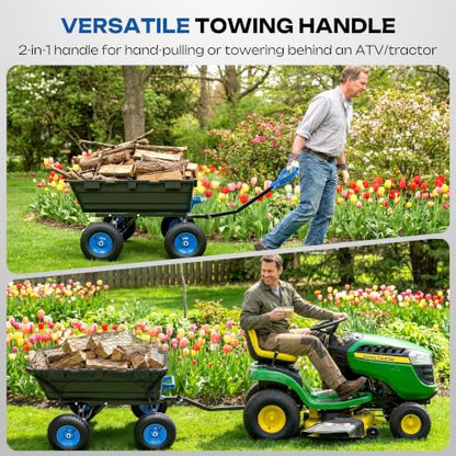 Autodaya Garden Dump Cart, Heavy Duty 1400LBS Wheelbarrow Wagon with Hitch - color: 1400|black+blue