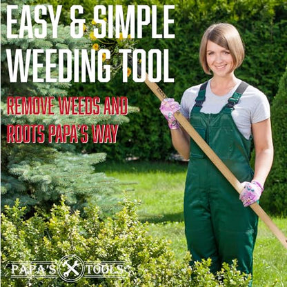 MELISSA AND HARRY Papa's Tools Weeder - Stand Up Weed Puller Tool Made with Long Wooden Handle - Real Bamboo & 4-Claw Steel Head (Natural / 3PC) - color: Natural / 3PC