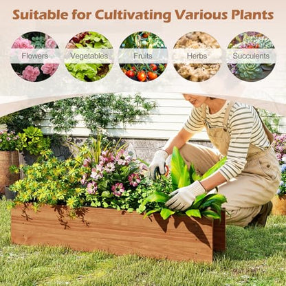 S AFSTAR Raised Garden Bed, 44" x 11" x 10" Wood Rectangle Planter Box with Drainage Holes, Water-Resistant Paint, Decorative Window Box, Outdoor Garden Bed for Fruit Vegetable Flower Herb, Orange - size: 44" x 11" x 10"
