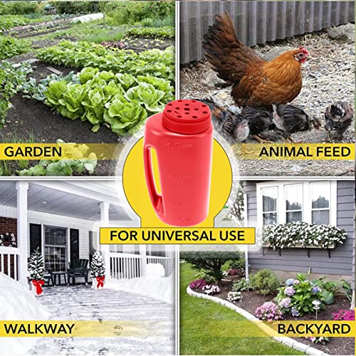 Hand Shaker Spreader, 2L Plastic Salt and Seed Spreader, 7.5x4.9 Inch, 14 Hole Adjustable, for Lawn, Garden, Ice Melt (Red) - color: Red