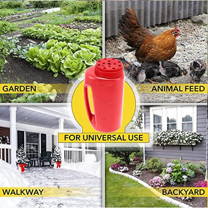 Hand Shaker Spreader, 2L Plastic Salt and Seed Spreader, 7.5x4.9 Inch, 14 Hole Adjustable, for Lawn, Garden, Ice Melt (Red) - color: Red