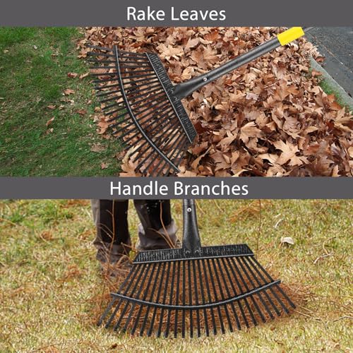 Collapsible Rake for Leaves, 30-66 inch Metal Leaf Rakes for Lawns Heavy Duty Extended Handle, 25 Tines 18" Wide Rake Garden Tools for Camping, Yard, Landscape, Pine Needle and Grass - style: 30-66"
