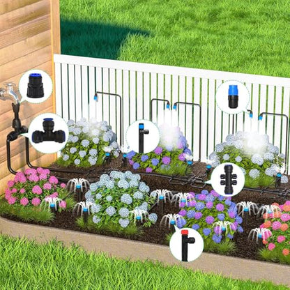 Quick-Connect Automatic Drip Irrigation System Kit – 230FT Garden Watering Kit with Adjustable Nozzles & Sprinklers for Greenhouse, Lawn, and Potted Plants Watering System