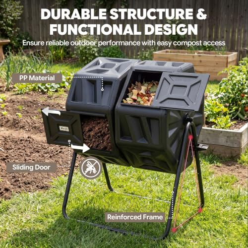 Werph 54 Gallon Large Outdoor Compost Tumbler, Dual Chamber Compost Bin