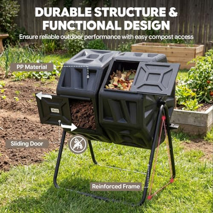 Werph 54 Gallon Large Outdoor Compost Tumbler, Dual Chamber Compost Bin