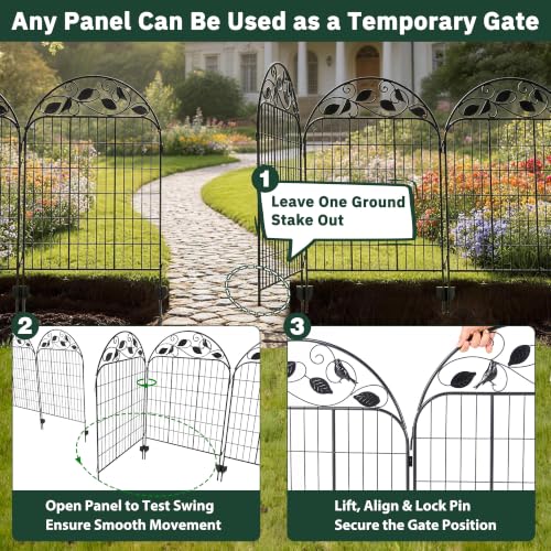 Decorative Garden Fence, 32in H x 12ft L Arched Metal Animal Barrier Fence, Rustproof Dog Fence Outdoor, 10 Panels Sturdy No Dig Garden Border Fence for Flower Beds, Landscaping and Yard - size: 10 Panels-32in(H)x22.5ft(L)-Dome