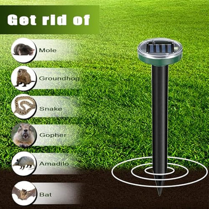 12Pack Snake Repellent for Yard, Solar Powered Ultrasonic Mole Repellent, Gopher Repeller Sonic Mole Deterrent Spikes, Snake Gopher Vole Repellent Outdoor for Lawn Garden & Yard
