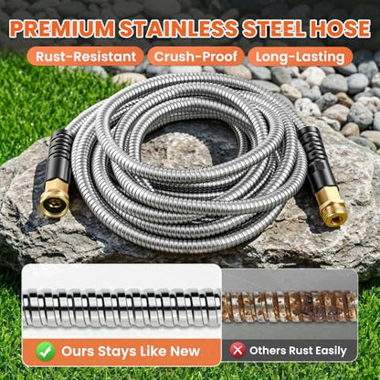 Cesun 25 ft Metal Garden Hose with 10 Function Nozzle, 25 foot x 5/8" - size: 25ft Male to Female