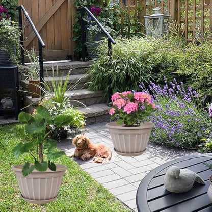 4 Pack 16 inch Plant Pots, Retro Vertical Stripe Flower Pots Outdoor - color: Beige, size: 16 inch-4 pack
