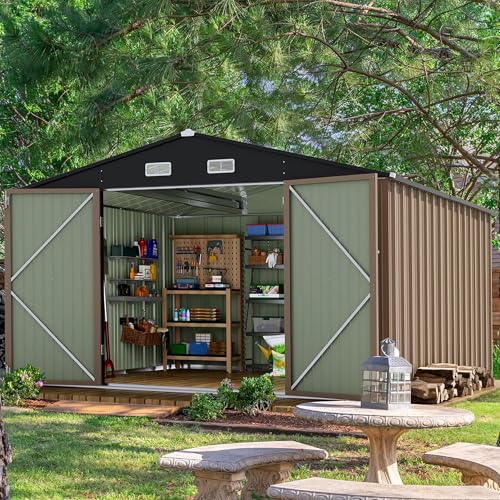 Devoko 10x8 FT Outdoor Storage Shed, Brown - color: Brown, size: 10x8 FT