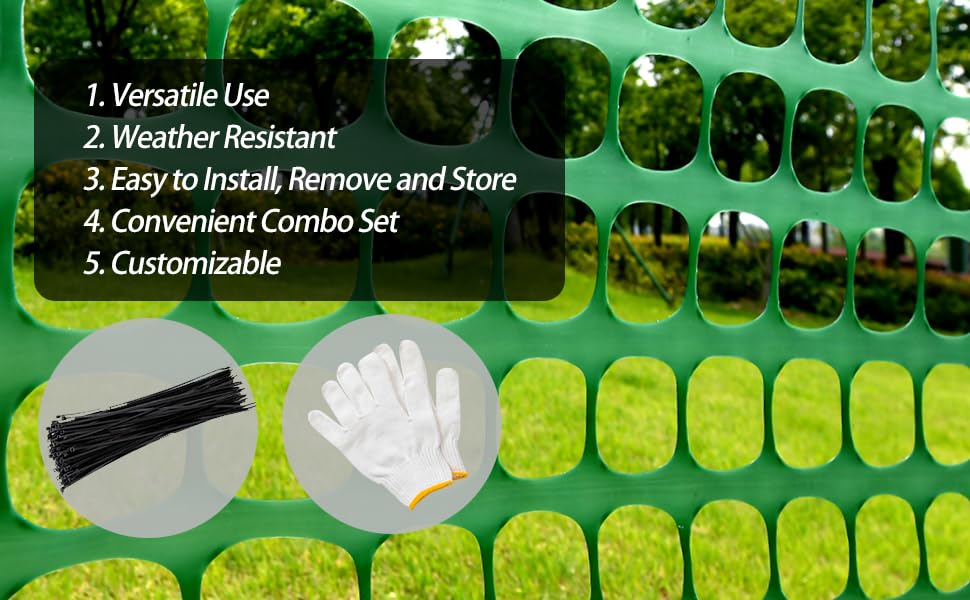 PotatoLife 4'x100' Plastic Mesh Fence for Garden with 100 Zip Ties, Green - color: Green, size: 4' x 100' (10.71 lb)