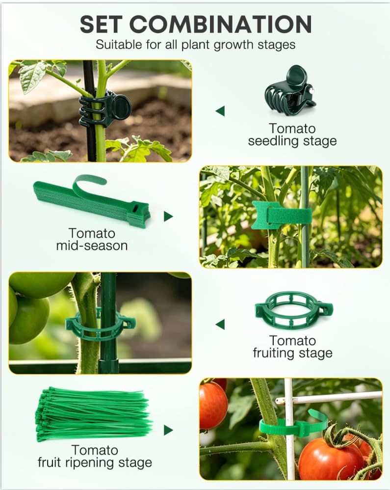 300Pcs Green Tomato Clips,Plastic Trellis Clips,Reusable Plant Support Clips for Tomatoes,Cucumbers,and Vines,Garden Supplies for Vertical Growing - color: Green