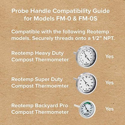 REOTEMP FM-0S Stainless Steel Probe Handle for Compost Thermometers, 304 Stainless Steel