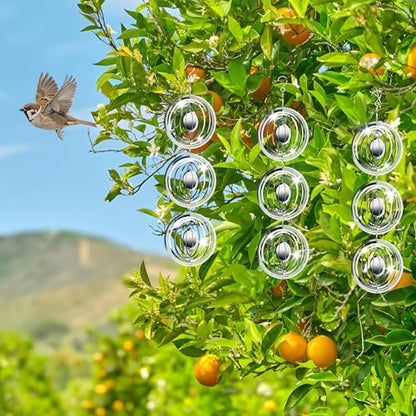 12 PCS Bird Deterrents for Outside Stainless Steel Wind Spinners 3D High Reflective Mirror Bird Reflectors to Keep Woodpeckers Swallows Sparrow Away from Garden Yard Porch Orchard