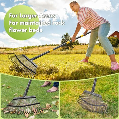 Rake for Leaves, Heavy Duty Leaf Rakes for Lawns & Yard - 79” Adjustable Long Handle 18” Width 25 Metal Tines - Gardening Rake for Adults Kids for Shrub,Grass,Mulch - style: 25 Tines 6FT