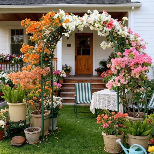 Thickened Rustproof Garden Arch Metal Trellis for Climbing Plants - color: Green