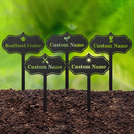 RealSteel Custom Seed & Plant Markers – Metal Garden Stakes for Herbs, Fruits & Vegetables | Elegant Steel Plant Labels for Pots, Raised Beds & Outdoor Gardens | Farmhouse & Greenhouse | Sprout Icon - style: Sprout