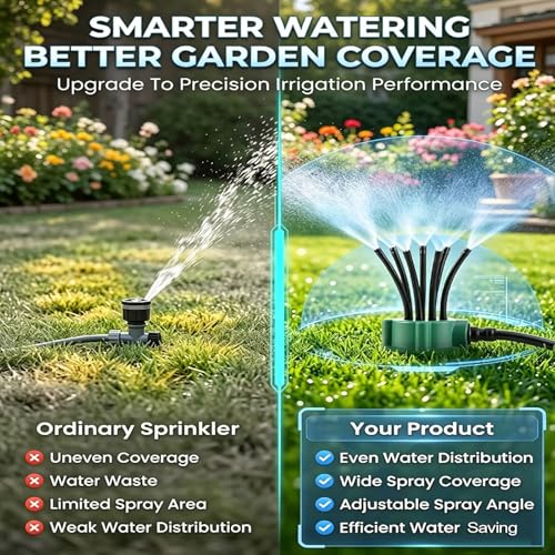 360° Automatic Garden Sprinkler, Multi-Head Lawn Watering Sprayer for Roof Cooling, Garden Irrigation Tool