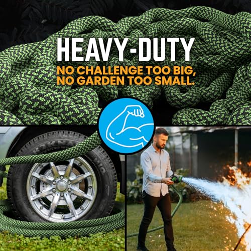 PowerFlow Metal Garden Hose, 100 Ft Non-Expandable Water Hose, Green - color: Green, size: 100 Feet
