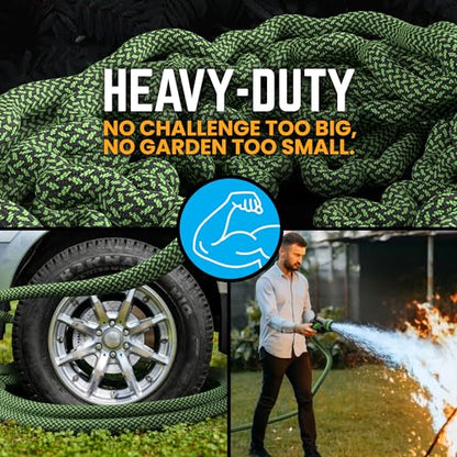 PowerFlow Metal Garden Hose, 100 Ft Non-Expandable Water Hose, Green - color: Green, size: 100 Feet