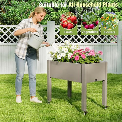 Fancyango Raised Garden Bed with Wheels 26.3" Hx2 -Gray - color: Gray, size: 26.3"Hx2