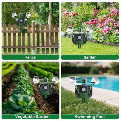 Ultrasonic Bird Repeller Outdoor Solar Pigeon Repellent Device with Motion Sensor & Flashing Lights, Bird Deterrent Reflectors to Keep Birds Crows Sparrows Starlings Away from Patio, Garden & Balcony