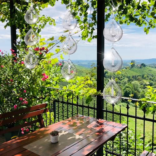 Droplet Bird Scare Discs Set, Metal Bird Reflectors Shiny Wind Spinners for Outdoor Garden Decor, Reflective Bird Devices Deterrents to Keep Scare Birds Away from Outside Patio Porch Yard Fruit Trees - color: Silver Droplet(4 Set, 12 Discs)