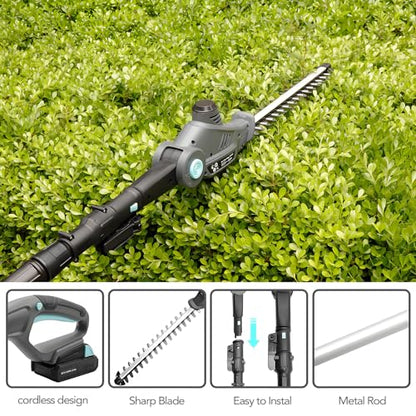 20V Cordless Telescopic Pole Hedge Trimmer Long Reach Extendable Hedge Cutter - 1x 2.0AH Battery, Shoulder Strap, Fast Charger - for Hedges, Branches