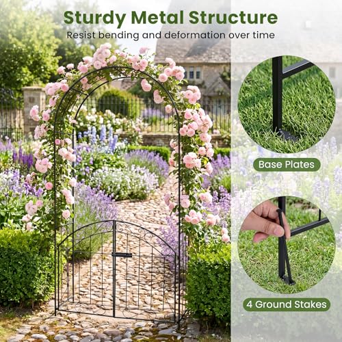Giantex Garden Arch with Gate, 79" H Heavy-Duty Metal Arbor Trellis - color: Black