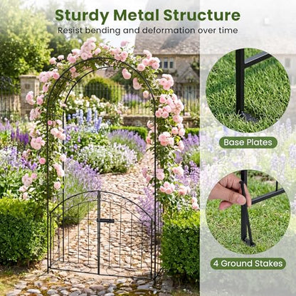 Giantex Garden Arch with Gate, 79" H Heavy-Duty Metal Arbor Trellis - color: Black