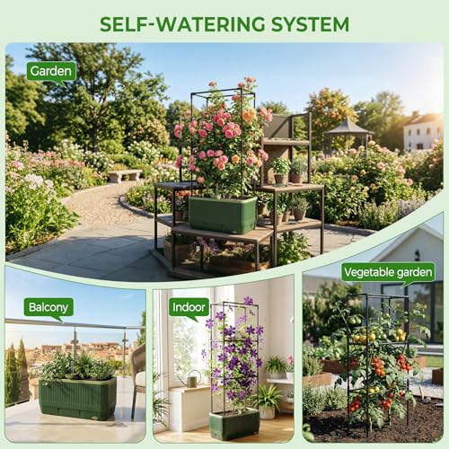 Raised Garden Bed Tomato Planter with Trellis, 52" Self Watering Tomato Planter with Water Level Indicator, Larger Rectangular Tomato Cages for Indoor & Outdoor Climbing Vegetable and Plants (1)