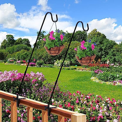 Juegoal 2 Pack Heavy Duty Deck Hook with 2 Inch Non Slip Clamp, 25 or 36 Inch Extended Reach Deck Hook, Adjustable Rail Pole Plant Bracket for Hanging Bird Feeder, Suet Baskets, Lanterns, Wind Chimes