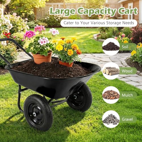IRONMAX Dual-Wheel Wheelbarrow with All-Terrain Wheels, 220LBS, Black - color: Black