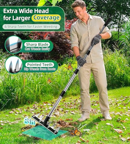 Weeding Rake Puller Tool for Garden,Heavy Duty Iron Weed Puller Cutter Tool - style: 6 Teeth