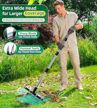 Weeding Rake Puller Tool for Garden,Heavy Duty Iron Weed Puller Cutter Tool - style: 6 Teeth